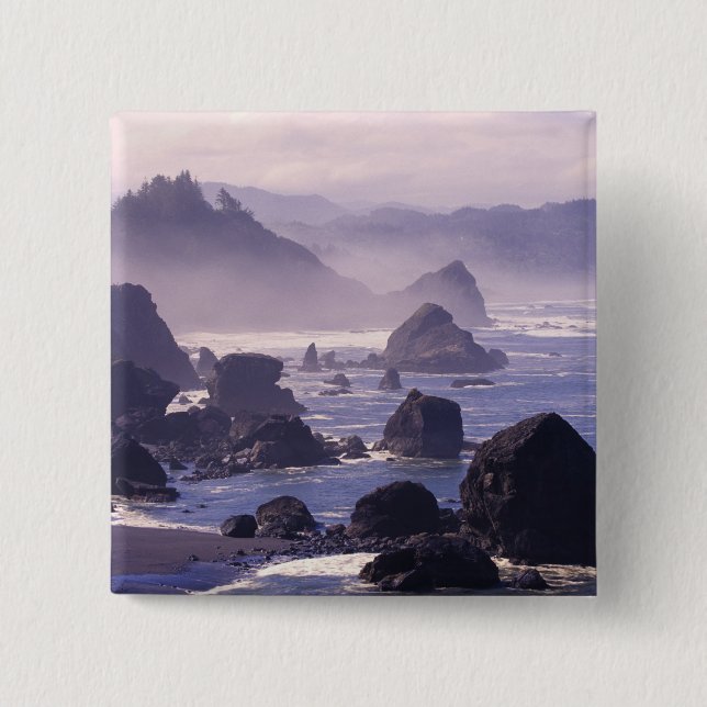 Morning mist along Oregon coast near Nesika, Pinback Button (Front)