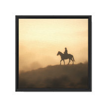 Morning Mist Desert Print - Peaceful Lone Rider