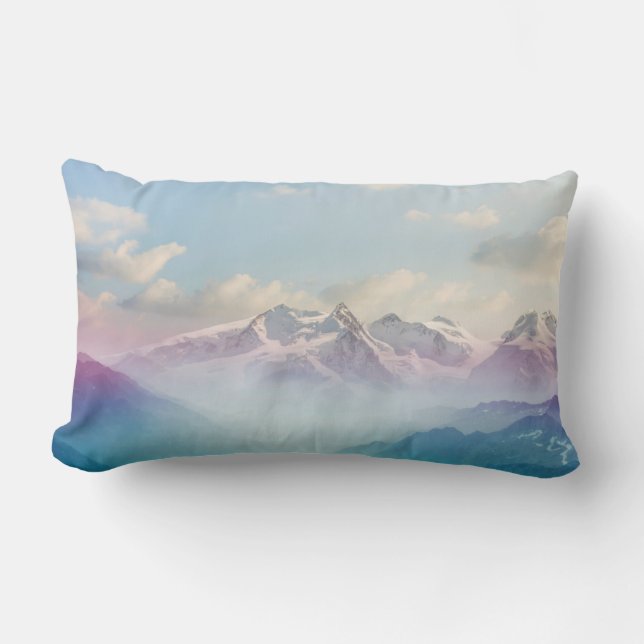 Morning Mist in an Alpine Valley Lumbar Pillow (Front)