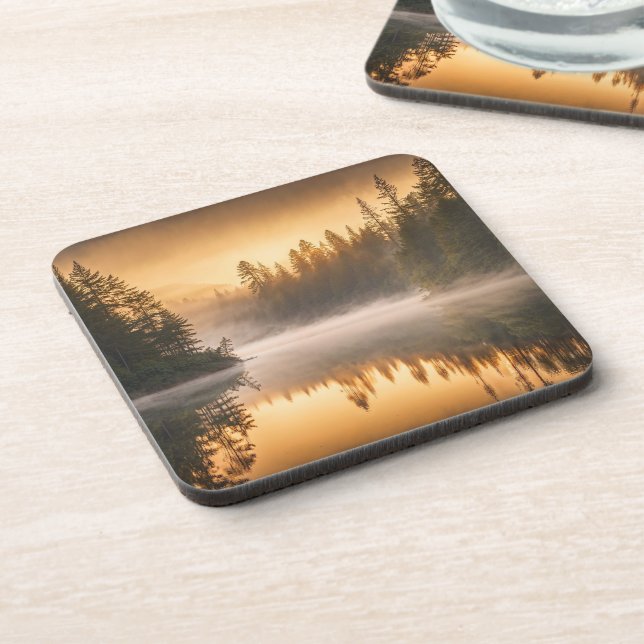 Morning Mist on River in the Pines Beverage Coaster (Left Side)