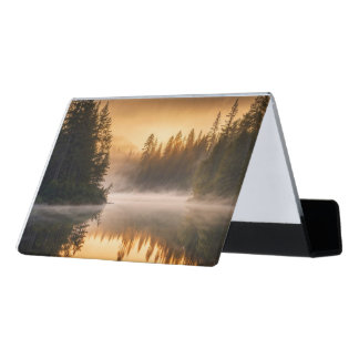 Morning Mist on River in the Pines Desk Business Card Holder