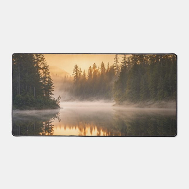 Morning Mist on River in the Pines Desk Mat (Front)