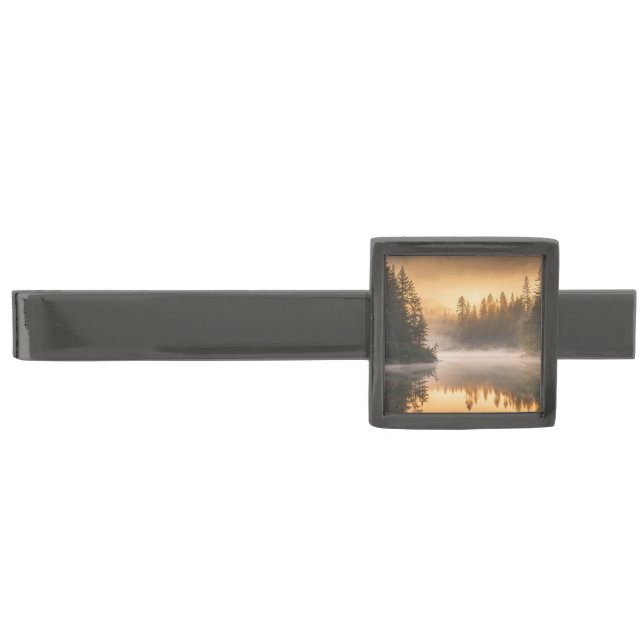 Morning Mist on River in the Pines Gunmetal Finish Tie Bar (Front)