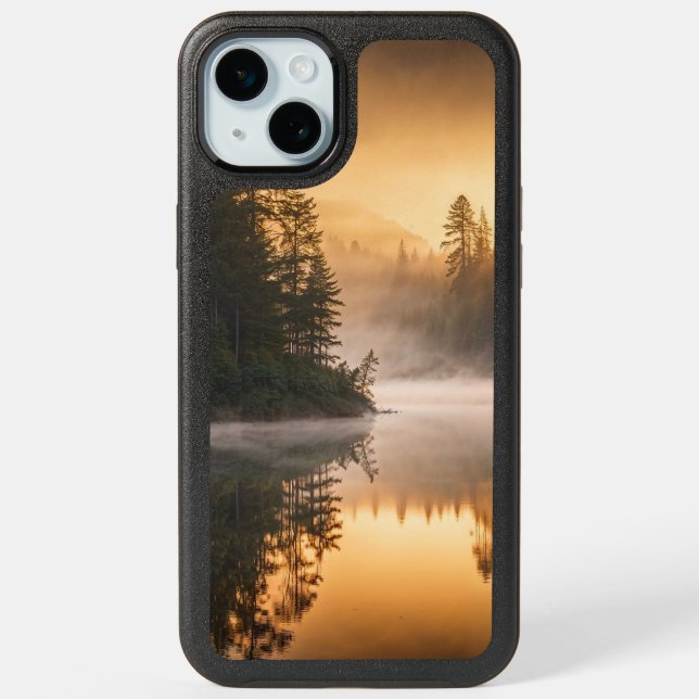 Morning Mist on River in the Pines iPhone 15 Plus Case (Back)