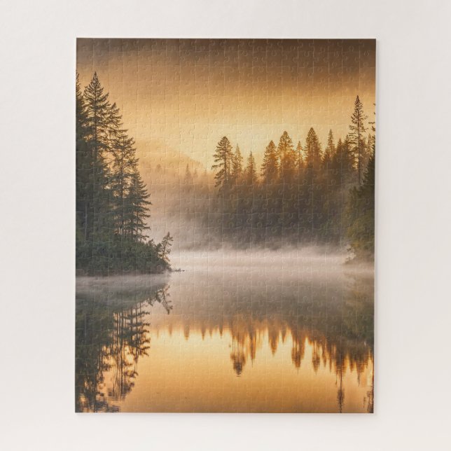 Morning Mist on River in the Pines Jigsaw Puzzle (Vertical)