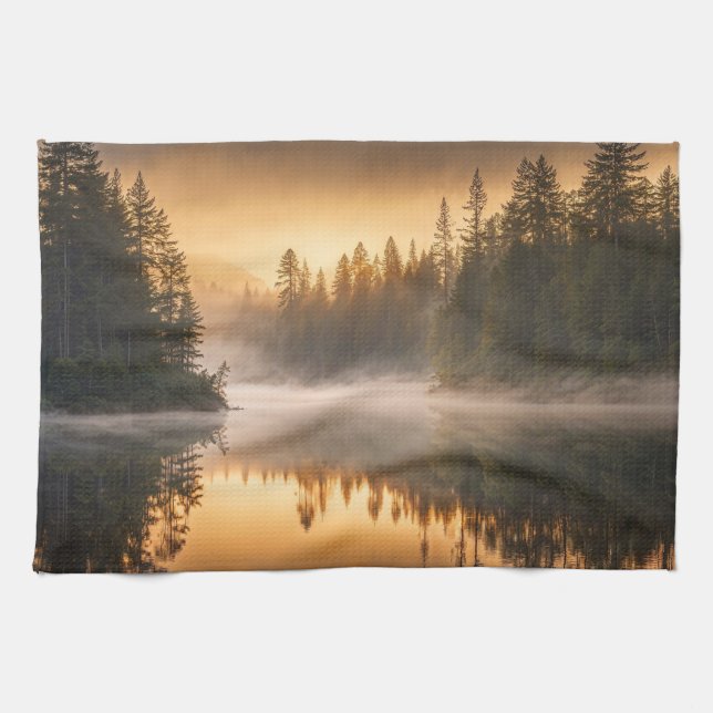 Morning Mist on River in the Pines Kitchen Towel (Horizontal)