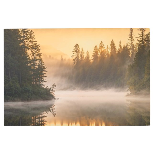 Morning Mist on River in the Pines Metal Print (Front)