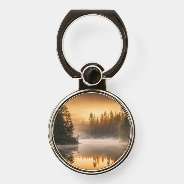 Morning Mist on River in the Pines Phone Ring Stand (Front)