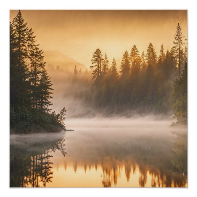 Morning Mist on River in the Pines Poster (Front)