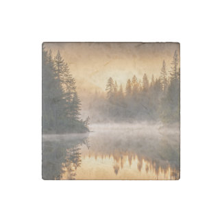 Morning Mist on River in the Pines Stone Magnet