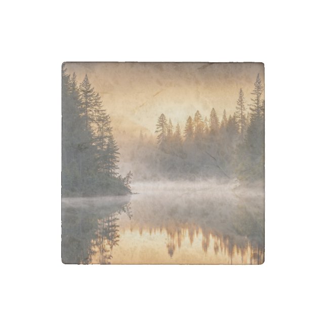 Morning Mist on River in the Pines Stone Magnet (Front)