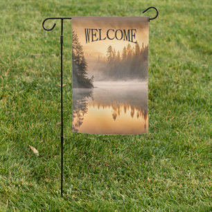 Morning Mist on River in the Pines Welcome Garden Flag