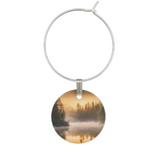 Morning Mist on River in the Pines Wine Charm
