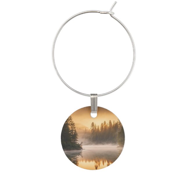 Morning Mist on River in the Pines Wine Charm (Front)