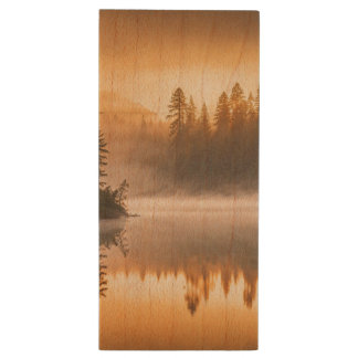 Morning Mist on River in the Pines Wood Flash Drive