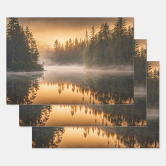 Morning Mist on River in the Pines Wrapping Paper Sheets