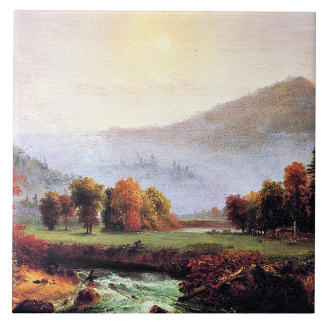 Morning Mist Rising in New Hampshire Ceramic Tile (Front)