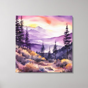 Morning Mist Smokey Mountains Watercolor Canvas Print