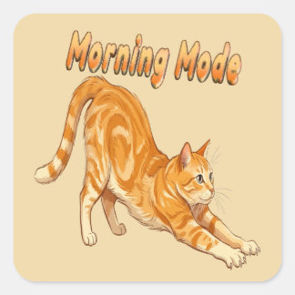 Morning Mode Orange Tabby Cat Stretching Funny Cat Square Sticker