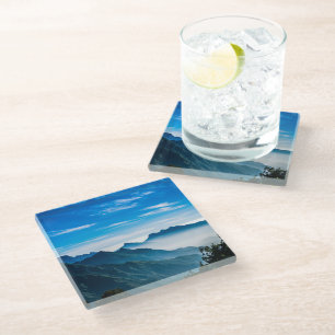 Morning Mountain Mist Landscape Glass Coaster