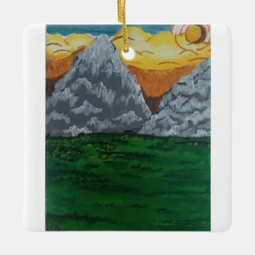 Morning Mountain Painting Ceramic Ornament