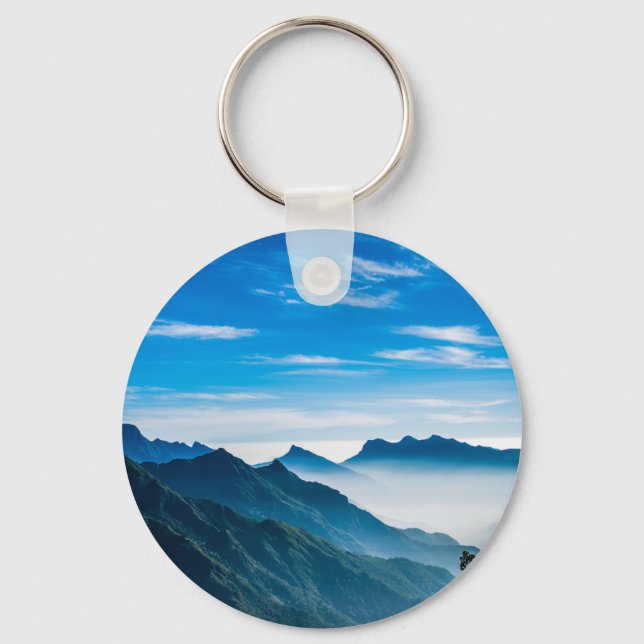 Morning Mountains Mist Landscape Keychain (Front)