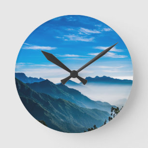 Morning Mountains Mist Landscape Round Clock