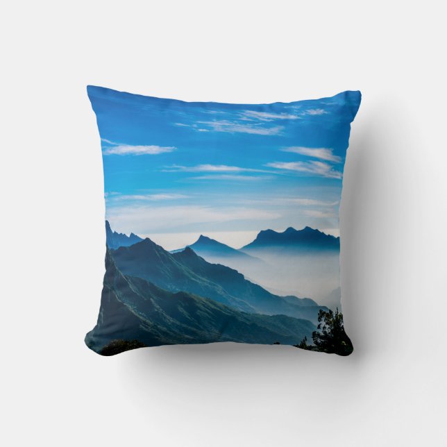 Morning Mountains Mist Landscape Throw Pillow (Front)