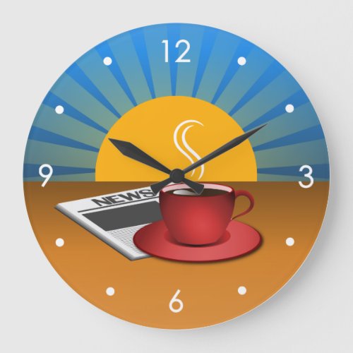Morning News Coffee Cup Cafe Large Round Clock