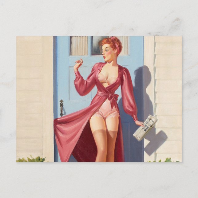 Morning Newspaper Pin-Up Girl Postcard (Front)