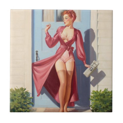 Morning Newspaper Pin_Up Girl Tile