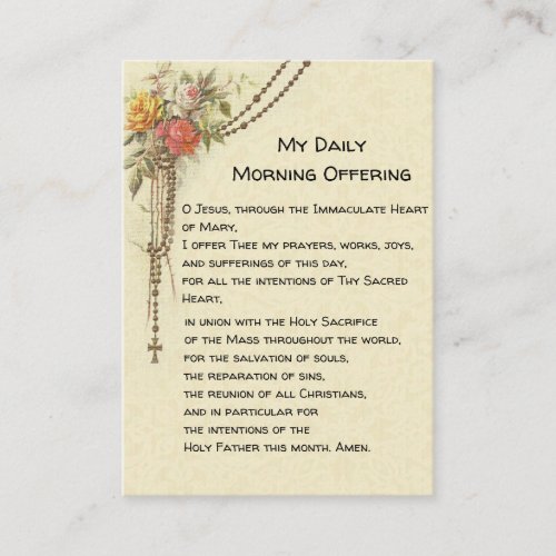Morning Offering Catholic  Prayer Floral Holy Card