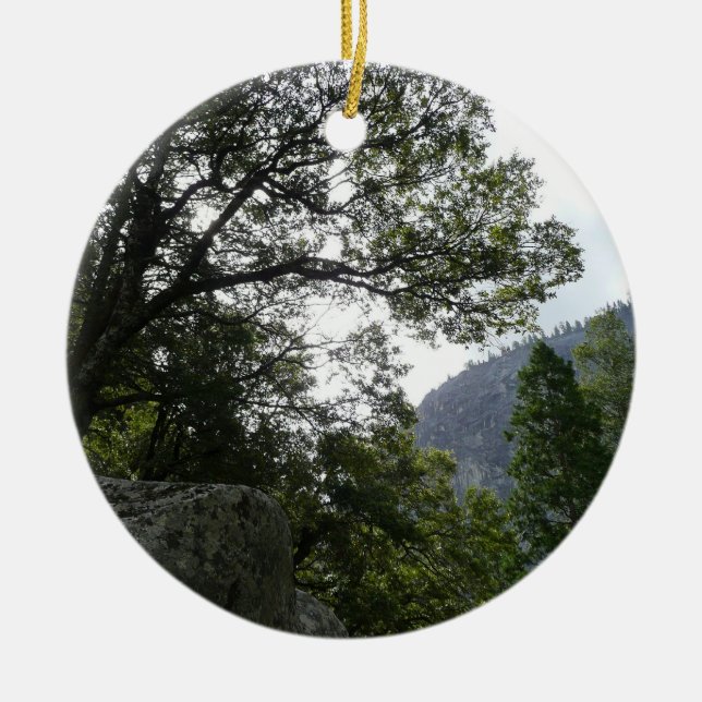 Morning on the Trail to Vernal Falls in Yosemite Ceramic Ornament (Front)