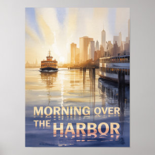 Morning Over New York Harbor Watercolor Poster