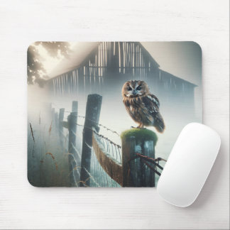 Morning Owl On Fence Post Mouse Pad