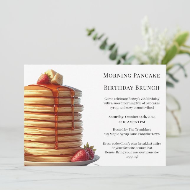 Morning Pancake Birthday Brunch | Cozy Weekend  Invitation (Standing Front)