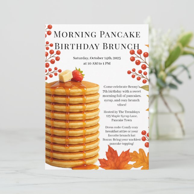 Morning Pancake Birthday Brunch | Cozy Weekend  Invitation (Standing Front)