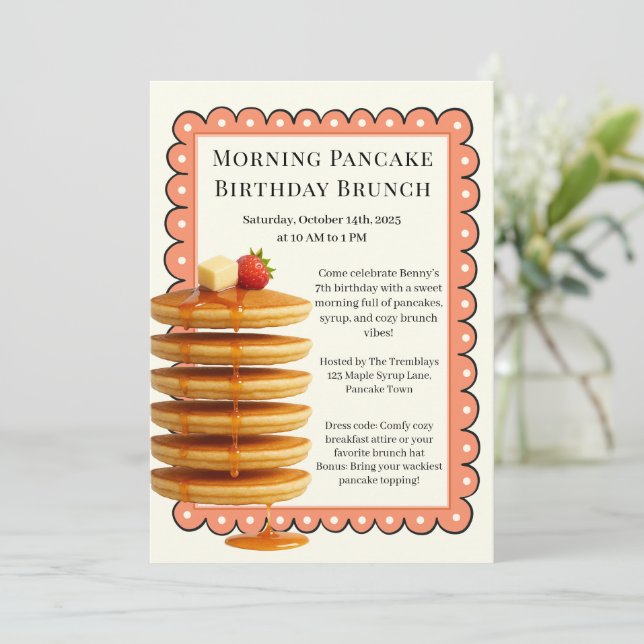 Morning Pancake Birthday Brunch | Cozy Weekend  Invitation (Standing Front)