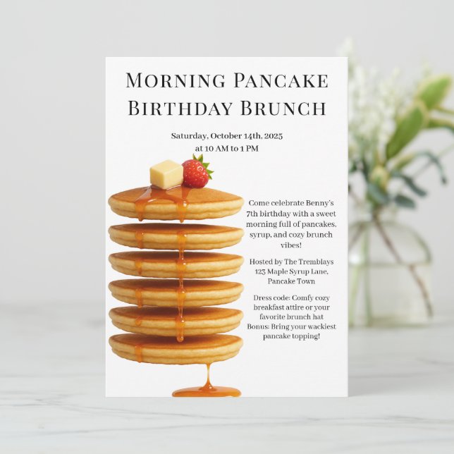 Morning Pancake Birthday Brunch | Cozy Weekend  Invitation (Standing Front)