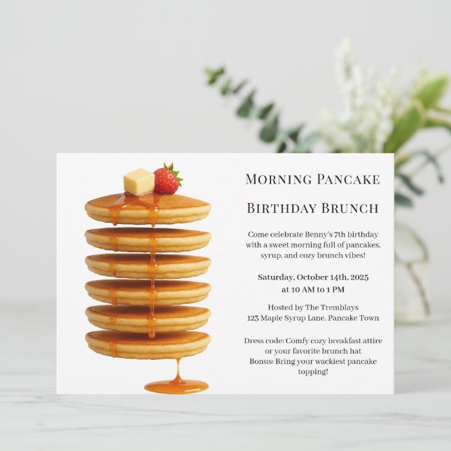 Morning Pancake Birthday Brunch | Cozy Weekend  Invitation (Standing Front)