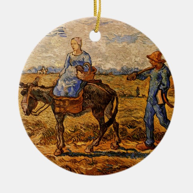 Morning, Peasant Couple by Vincent van Gogh Ceramic Ornament (Front)