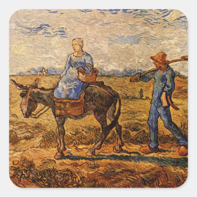 Morning, Peasant Couple by Vincent van Gogh Square Sticker (Front)