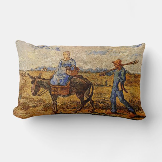Morning peasant couple going to work lumbar pillow (Front)