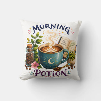 Morning Potion – Magical Coffee Lover Cozy Design Throw Pillow