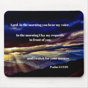 Morning Prayer Sunrise Psalm 5:3 Bible Verse Mouse Pad