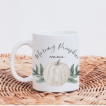 Morning Pumpkin Watercolor Pumpkin with Name Coffee Mug<br><div class="desc">Cute Morning Pumpkin autumn mug with name,  features modern script typography and a chic pastel watercolor pumpkin with fall leaves on a white background.</div>