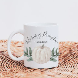 Morning Pumpkin Watercolor Pumpkin with Name Coffee Mug