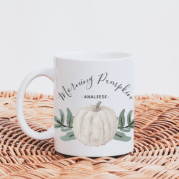 Morning Pumpkin Watercolor Pumpkin With Name Coffee Mug by Spindle_and_Rye at Zazzle