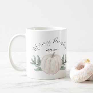 Morning Pumpkin Watercolor Pumpkin with Name Coffee Mug