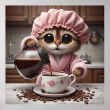 Morning Purr-fection - Whimsical Cat Barista Poste